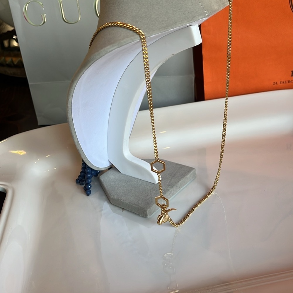 Tory Burch Gold and Blue Beaded Tassel Necklace - Picture 3 of 10